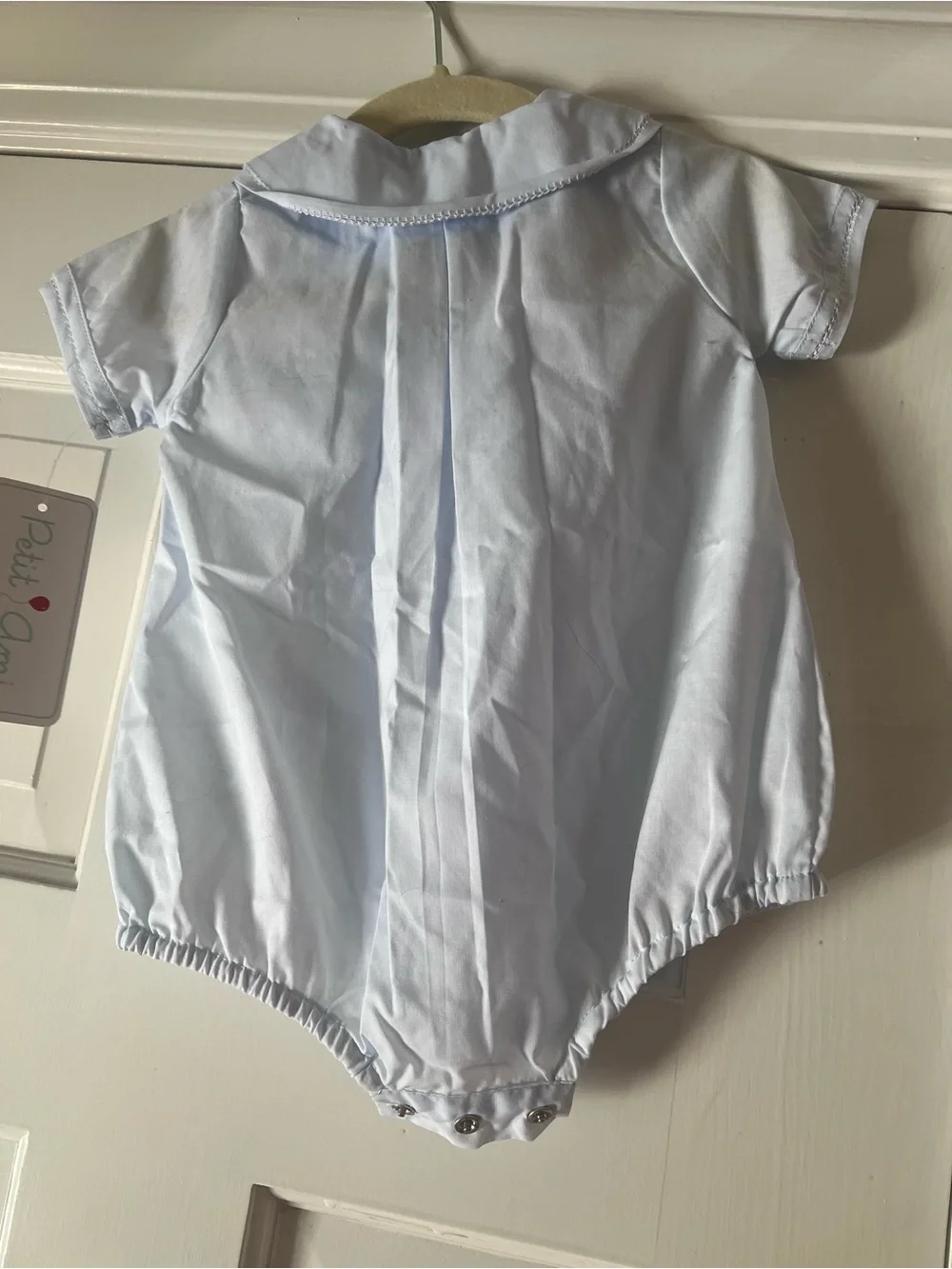 Petit Ami Classic Light Blue Baby Sailor Romper with White Bow